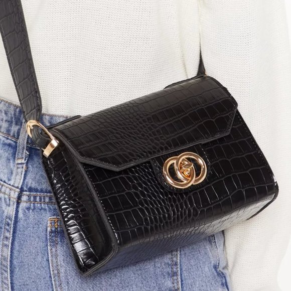 Nasty Gal Handbags - [NWT] NASTY GAL Croc Double Circle Crossbody Bag
